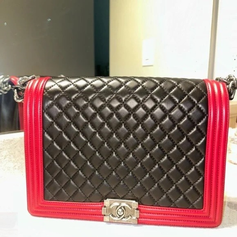 Chanel Boy Black and Red Quilted Crossbody Bag
